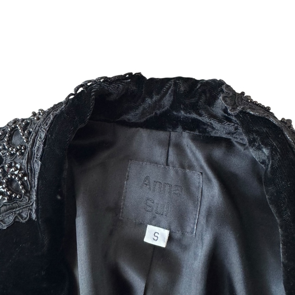 Vintage 1993 Anna Sui Black Velvet Beaded Edwardian Frock Coat - Picture 14 of 14